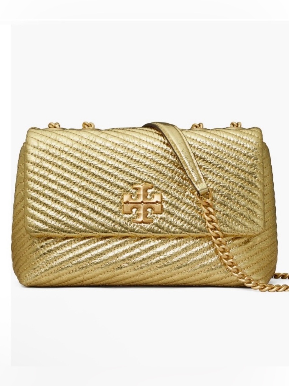 Tory Burch Small Moto Quilted Metallic Gold Convertible Shoulder